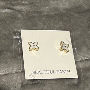 Gold and White Flower Earrings